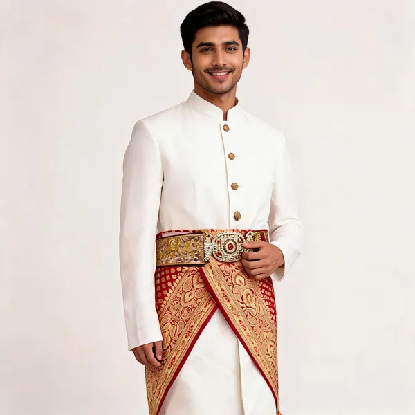 Red_Banarasi_Brocade_Gold_Woven_Groom_Waist_Belt