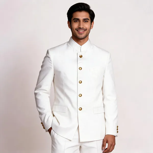 White_Cotton_Bandhgala_Jodhpuri_Coat_Pant_Set_For_Men