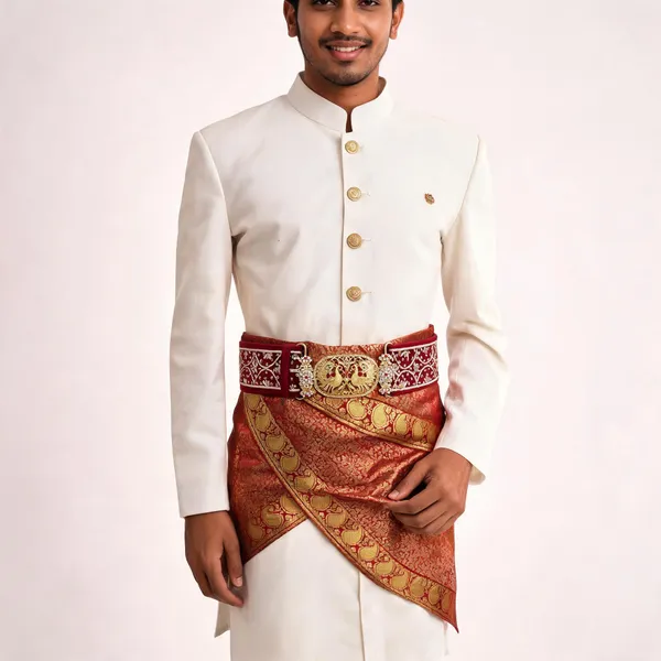 White_Banarasi_Brocade_Jaalri_Groom_Kurta_Drape_Set