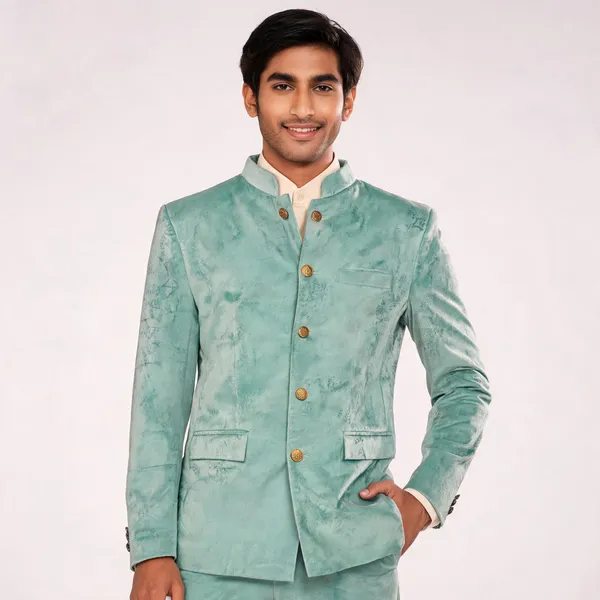 Mint_Green_Velvet_Bandhgala_Jodhpuri_Coat_For_Men