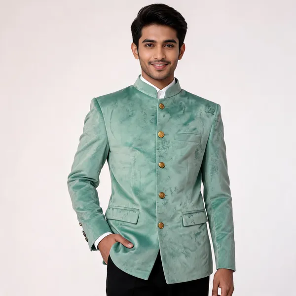 Mint_Green_Velvet_Bandhgala_Jodhpuri_Coat_For_Men