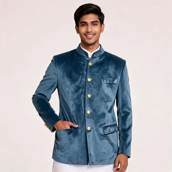 Blue_Velvet_Bandhgala_Jodhpuri_Coat_For_Men