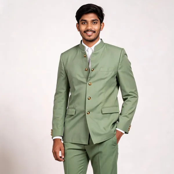 Green_Cotton_Bandhgala_Jodhpuri_Coat_Pant_Set_For_Men