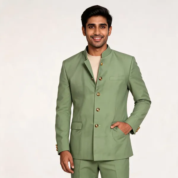 Green_Cotton_Bandhgala_Jodhpuri_Coat_Pant_Set_For_Men