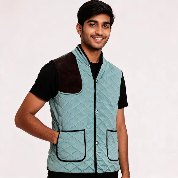 Green_Matty_Fabric_Quilted_Sleeveless_Waistcoat_For_Men