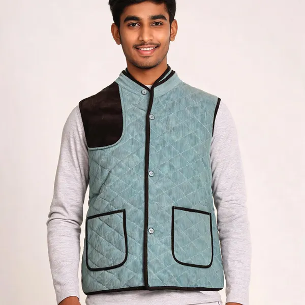 Green_Matty_Fabric_Quilted_Sleeveless_Waistcoat_For_Men