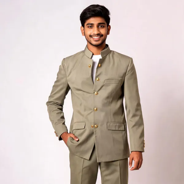Khaki_Cotton_Bandhgala_Jodhpuri_Coat_Pant_Set_For_Men