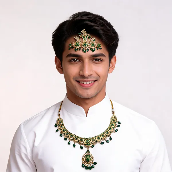 Metal_Gold-Tone_Green_Stone_Kantha_Necklace_Set