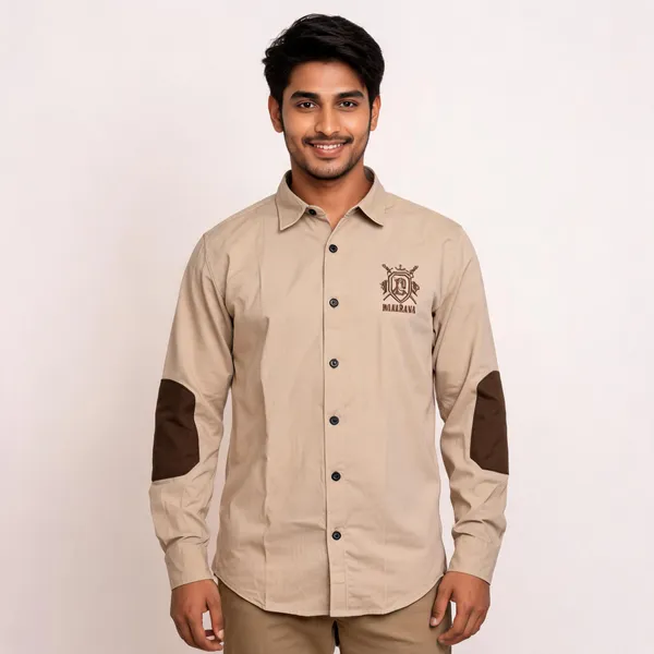 Beige_Cotton_Regular_Fit_Maharana_Emblem_Embroidered_Shirt_For_Men