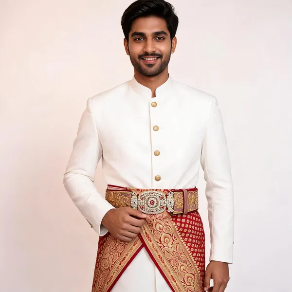 Red_Banarasi_Brocade_Paisley_Gold_Groom_Waist_Belt