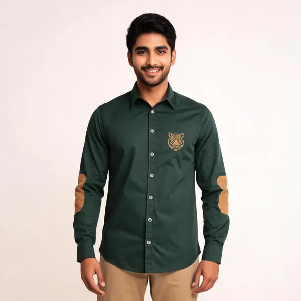 Green_Cotton_Embroidered_Tiger_Motif_Shirt_For_Men