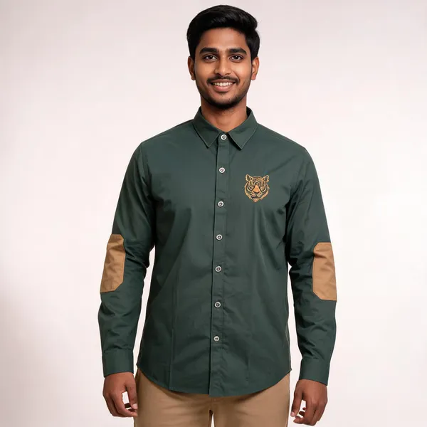 Green_Cotton_Embroidered_Tiger_Motif_Shirt_For_Men