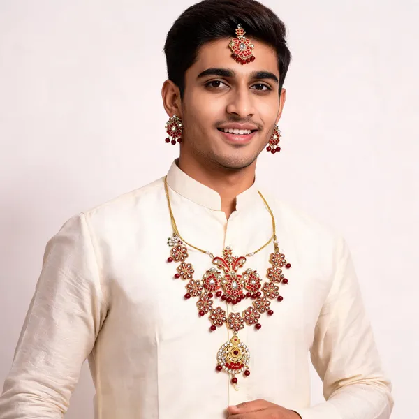 Metal_Gold-Tone_Kundan_Floral_Kantha_Necklace_Set_Red