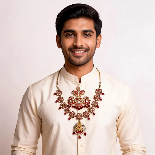 Metal_Gold-Tone_Kundan_Floral_Kantha_Necklace_Set_Red