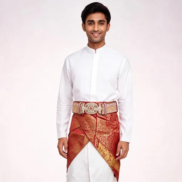 Maroon_Banarasi_Brocade_Paisley_Groom_Dhoti