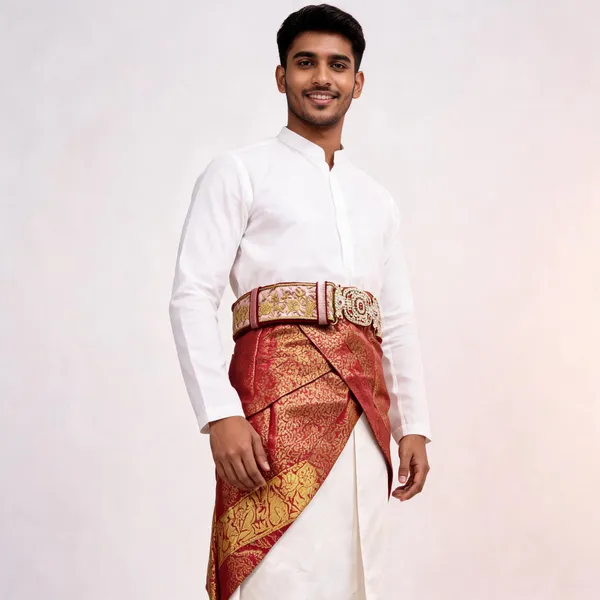 Maroon_Banarasi_Brocade_Paisley_Groom_Dhoti