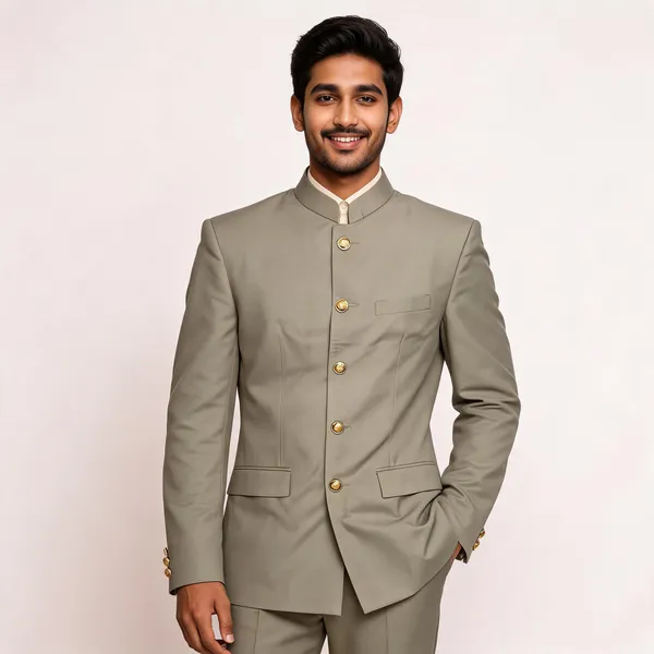 Olive_Cotton_Jodhpuri_Bandhgala_Coat_Pant_Set_For_Men