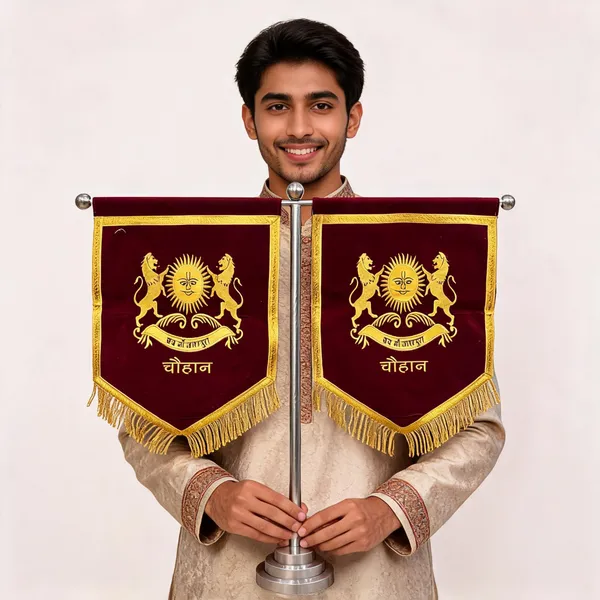 Maroon_Velvet_Embroidered_Mewad_Rajput_T-Stand_Flag