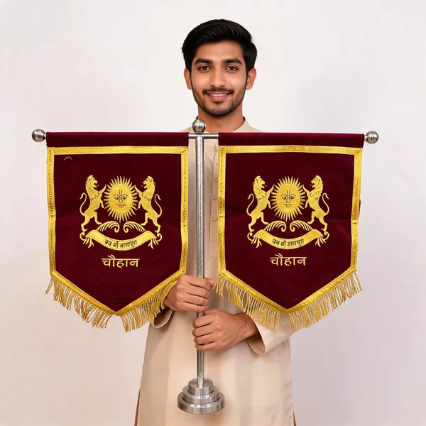 Maroon_Velvet_Embroidered_Mewad_Rajput_T-Stand_Flag