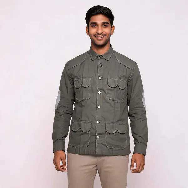 Olive_Cotton_Linen_Multi-Pocket_Utility_Hunting_Shirt_For_Men
