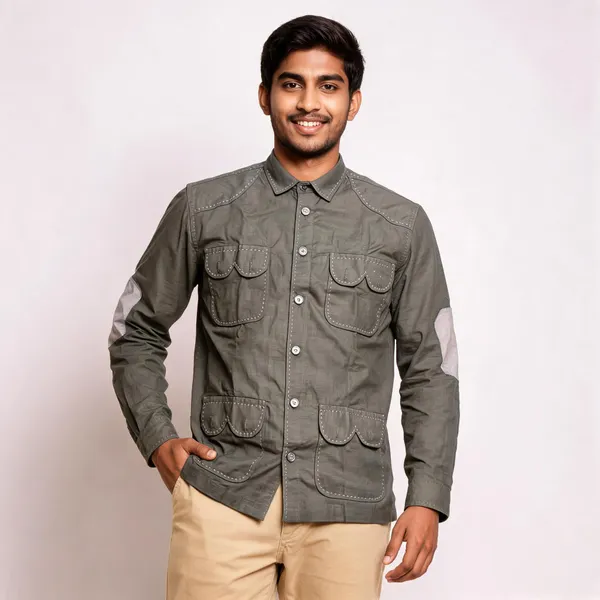 Olive_Cotton_Linen_Multi-Pocket_Utility_Hunting_Shirt_For_Men