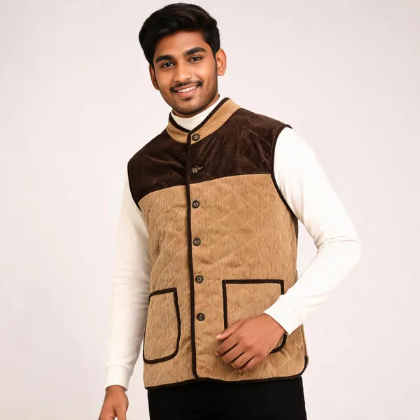Brown_Matty_Fabric_Quilted_Sleeveless_Waistcoat_For_Men