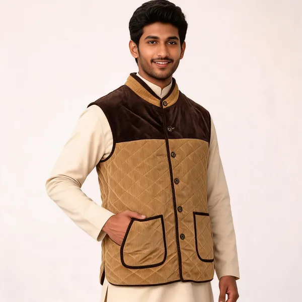 Brown_Matty_Fabric_Quilted_Sleeveless_Waistcoat_For_Men