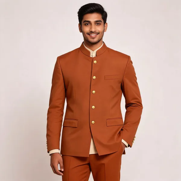 Orange_Cotton_Bandhgala_Jodhpuri_Coat_Pant_Set_For_Men