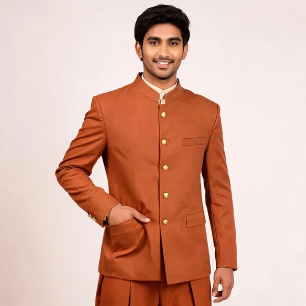 Orange_Cotton_Bandhgala_Jodhpuri_Coat_Pant_Set_For_Men