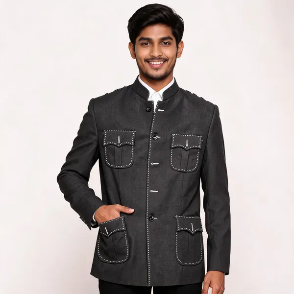 Black_Matty_Stand_Collar_Bandhgala_Jacket_For_Men