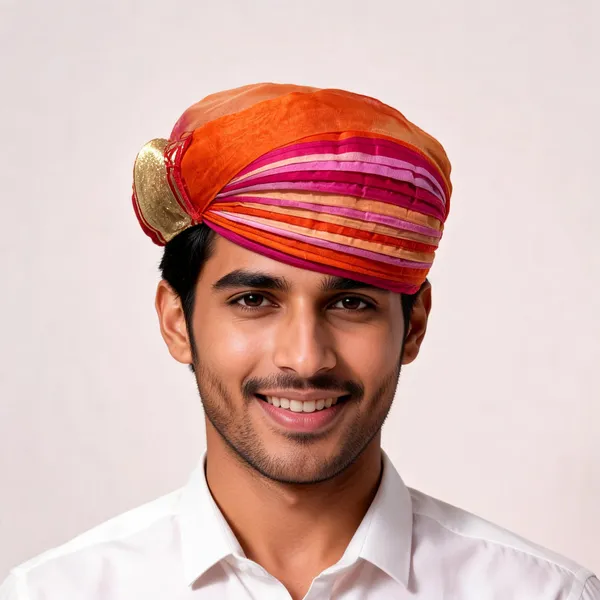 Multicolor_Half_Pure_Fabric_Traditional_Turban_For_Men