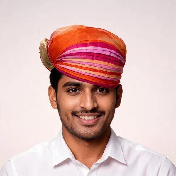 Multicolor_Half_Pure_Fabric_Traditional_Turban_For_Men