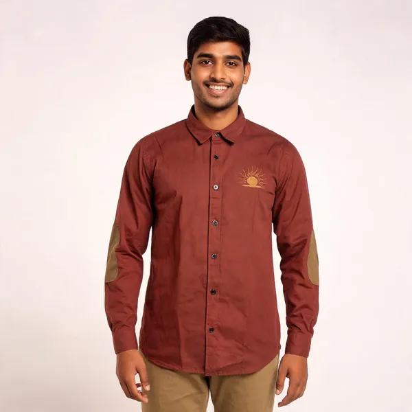Maroon_Cotton_Embroidered_Rajputana_Shirt_For_Men