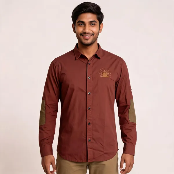 Maroon_Cotton_Embroidered_Rajputana_Shirt_For_Men