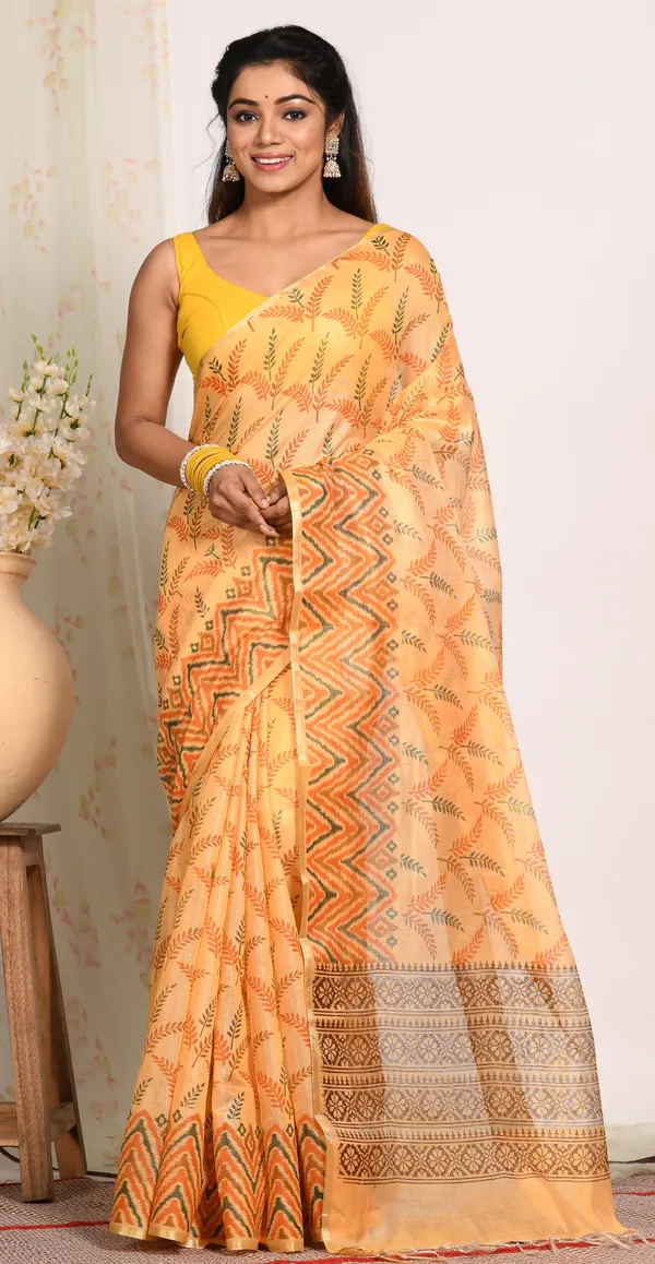 Floral_Tissue_Block_Print_Saree