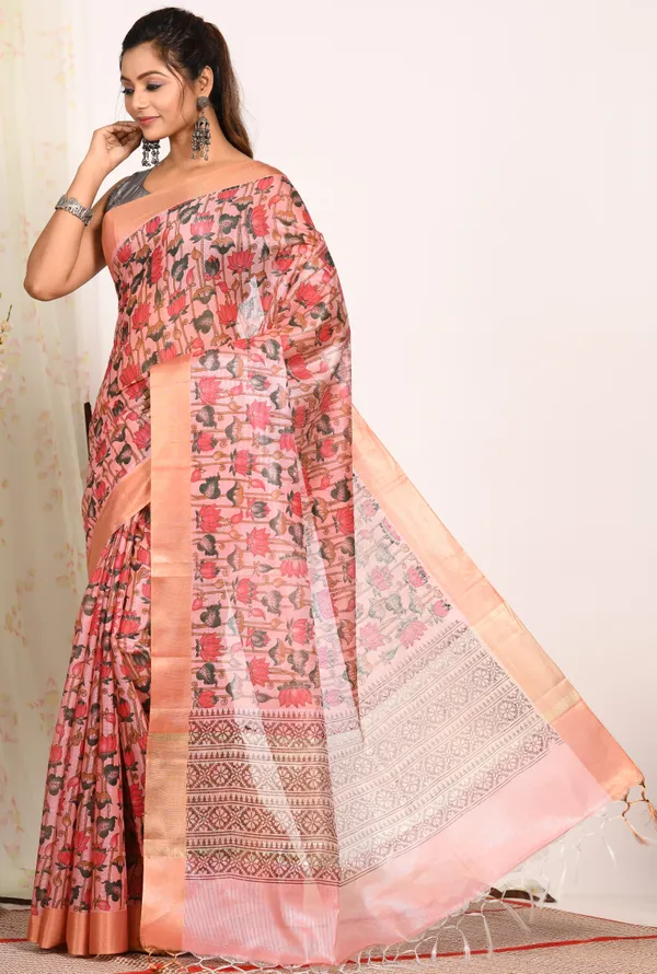Floral_Printed_Zari_Block_Print_Saree