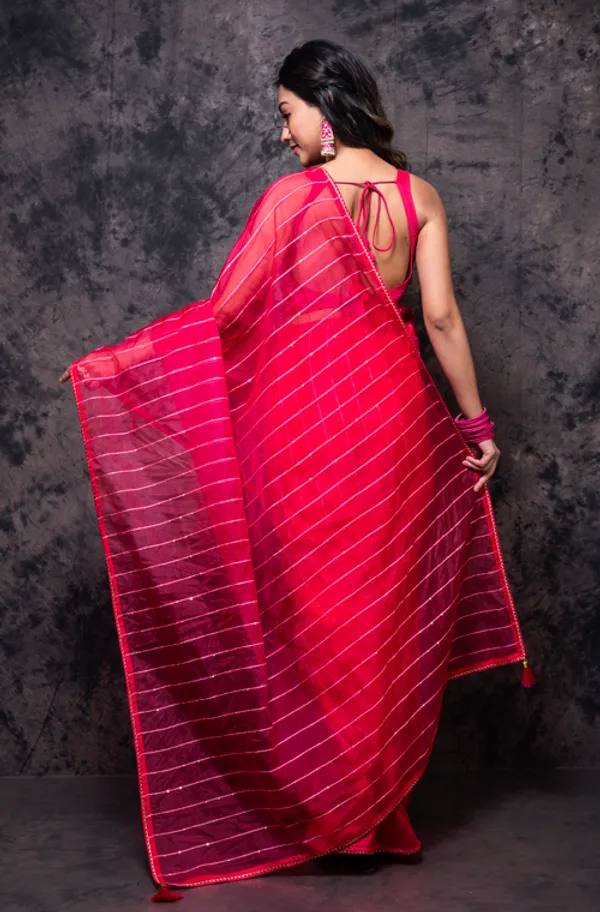 Organza_saree_with_plain_blouse