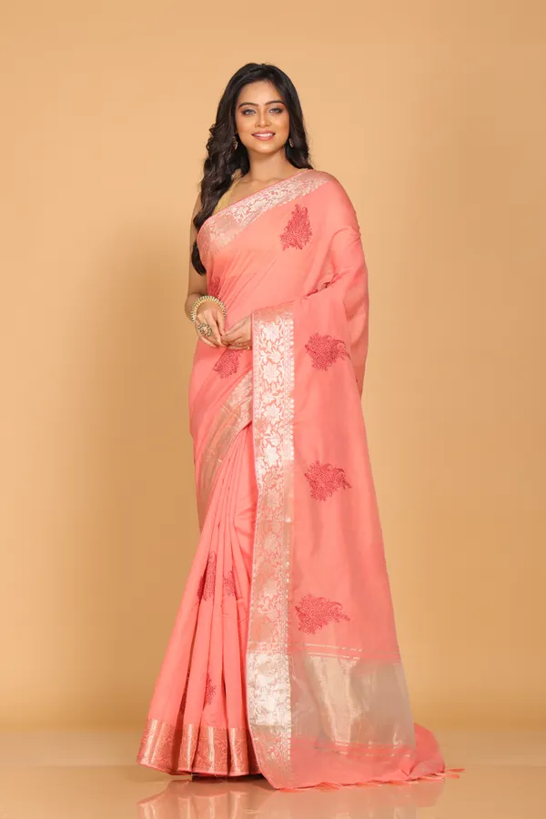 Cotton_Chenderi_Embroidery_Sareee