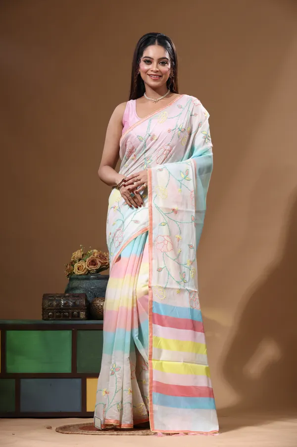 OFF-WHITE_MAL_CHANDERI_with_KANTHA_WORK_Saree_with_Blouse_Piece