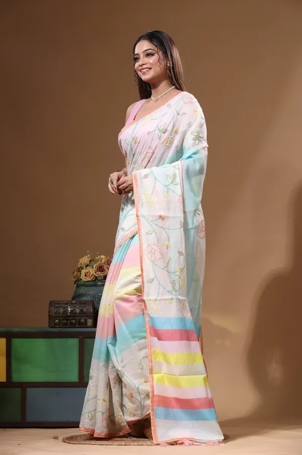 OFF-WHITE_MAL_CHANDERI_with_KANTHA_WORK_Saree_with_Blouse_Piece