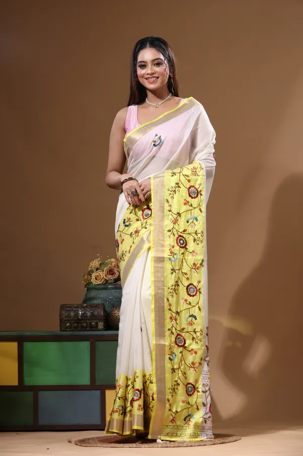 OFF-WHITE_MAL_CHANDERI_with_KANTHA_WORK_Saree_with_Blouse_Piece
