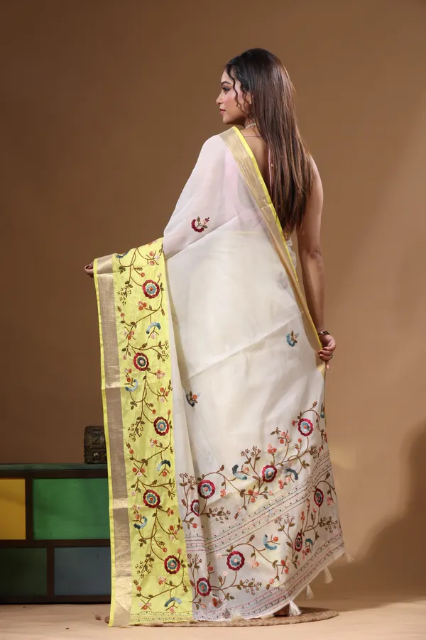 OFF-WHITE_MAL_CHANDERI_with_KANTHA_WORK_Saree_with_Blouse_Piece