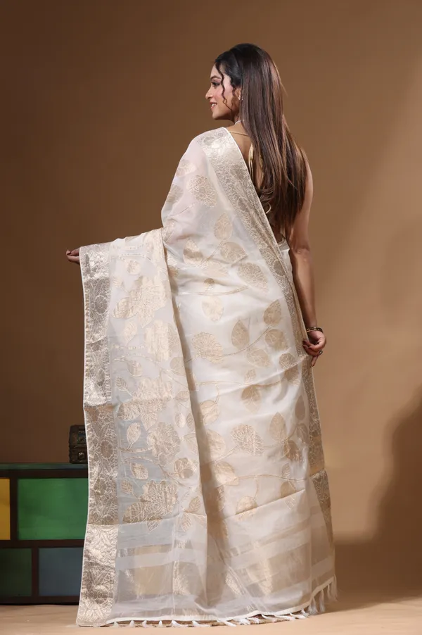 OFF-WHITE_MAL_CHANDERI_with_APPLIQUE_WORK_Saree_with_Blouse_Piece