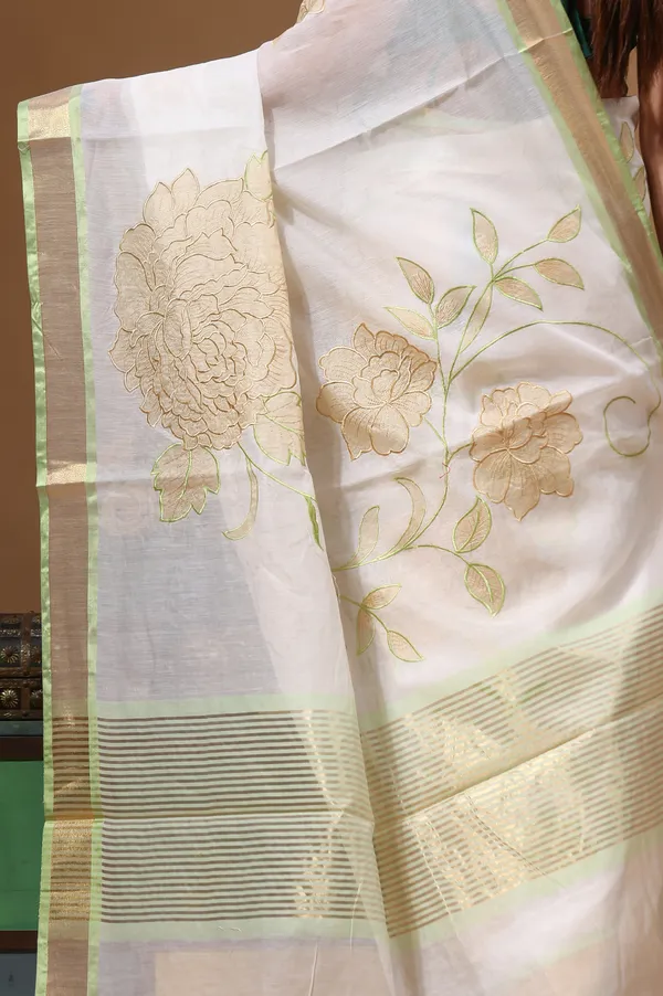 OFF-WHITE_MAL_CHANDERI_with_APPLIQUE_WORK_Saree_with_Blouse_Piece