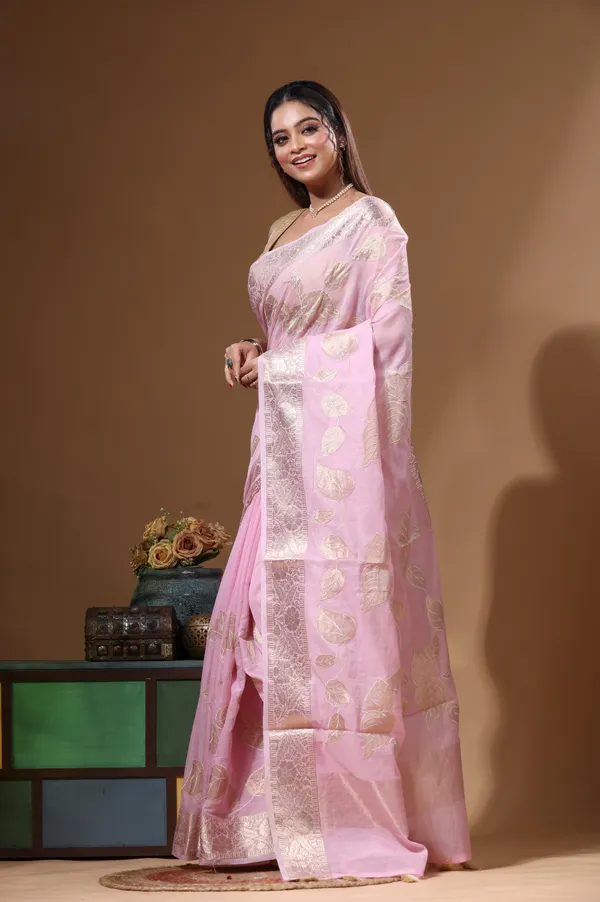 PINK_MAL_CHANDERI_with_APPLIQUE_WORK_Saree_with_Blouse_Piece