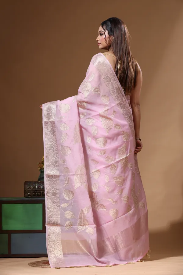 PINK_MAL_CHANDERI_with_APPLIQUE_WORK_Saree_with_Blouse_Piece