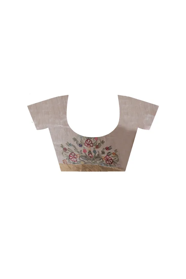 OFF-WHITE_SILK_LINEN_with_KANTHA_WORK_Saree_with_Blouse_Piece