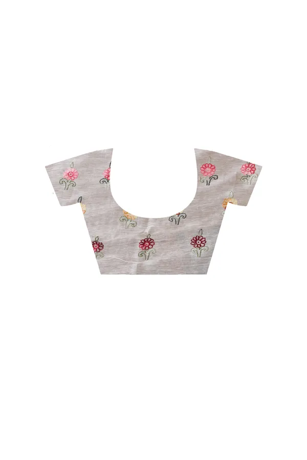 OFF-WHITE_SILK_LINEN_with_KANTHA_WORK_Saree_with_Blouse_Piece