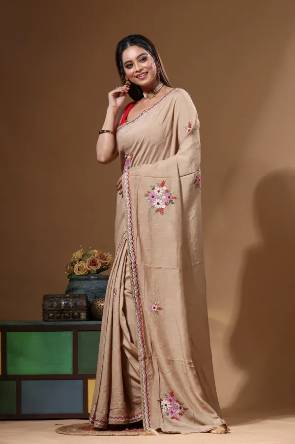 BEIGE_PURE_LINEN_with_KANTHA_WORK_Saree_with_Blouse_Piece