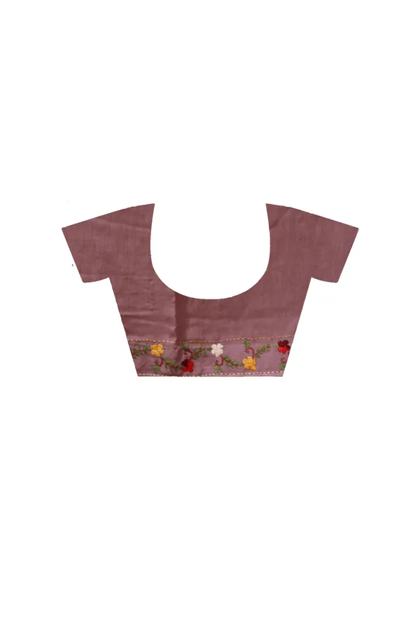 LAVENDAR_PURE_LINEN_with_KANTHA_WORK_Saree_with_Blouse_Piece